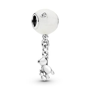 Balloon. teddy and rabbit silver charm with silver enamel and clear cubic zirconia