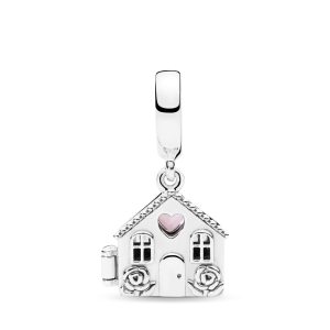 House silver dangle with pink enamel