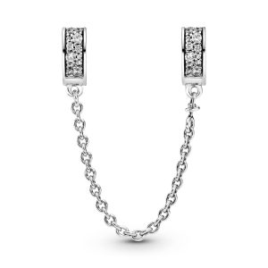Heart silver safety chain with clear cubic zirconia
