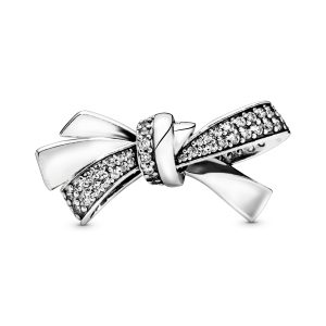 Bow silver charm with clear cubic zirconia