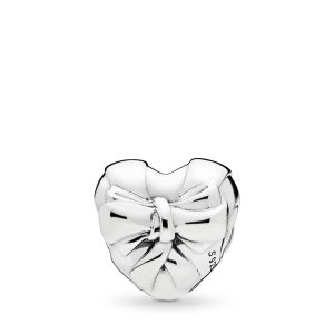 Bow heart silver charm