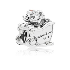 Disney Mickey & Minnie sled silver charm with red enamel and clear cubic zirconia