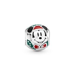 Disney Mickey Santa silver charm with green. red and black enamel