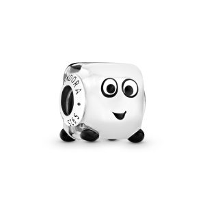 Ice cube silver charm with clear. white and black Murano glass