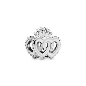 Interlocked crowned hearts silver charm
