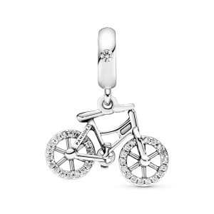 Bicycle silver dangle with clear cubic zirconia