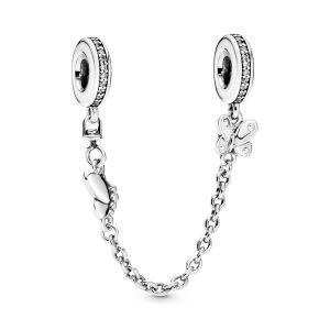 Butterfly silver safety chain with clear cubic zirconia
