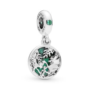 Disney Simba. Pumbaa and Timon silver dangle with royal green crystal and green enamel