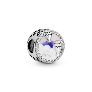 Air balloons silver charm with clear cubic zirconia. pink. purple and white enamel