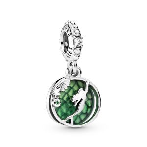 Disney Ariel sterling silver dangle with clear cubic zirconia. royal green crystal and green enamel