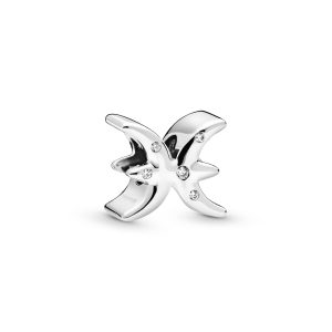 Pisces sterling silver charm with clear cubic zirconia