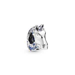 Disney Nokk sterling silver charm with fancy blue cubic zirconia. night blue and forever blue crystal