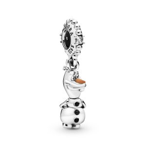 Disney Olaf sterling silver dangle with clear cubic zirconia. black and orange enamel