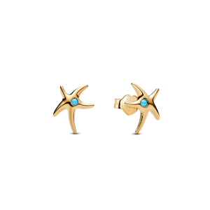 Starfish 14k gold-plated stud earrings with capri blue crystal