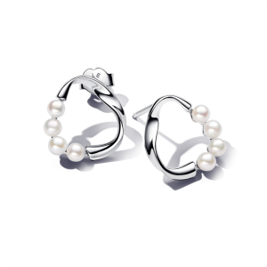 Organically Shaped Circle & Treated Freshwater Cultured Pearls Stud Earrings