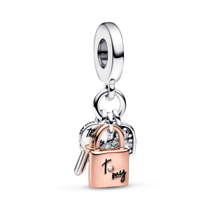 Two-tone Key. Padlock & Heart Triple Dangle Charm