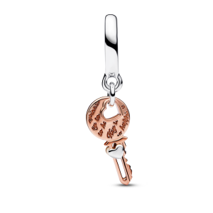 Two-tone key & Sliding Heart Dangle Charm