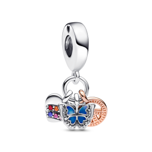 Two-tone Rainbow Heart. Butterfly & Peace Triple Dangle Charm