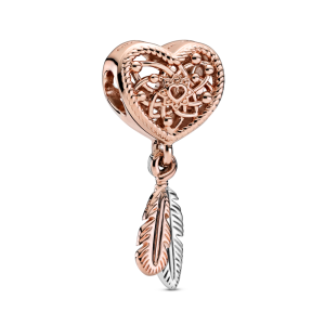 Openwork Heart & Two Feathers Dreamcatcher Charm