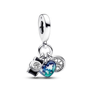 Camera. Heart & Compass Triple Dangle Charm