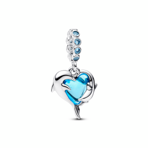 Blue Murano Glass Dolphins Dangle Charm