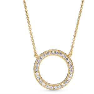 14k Gold Plated logo reversible collier with clear cubic zirconia
