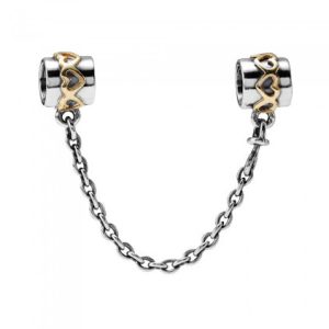 Hearts silver safety chain with 14k