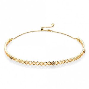 Bee and honeycomb 14k Gold Plated  choker with black enamel